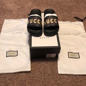 Women’s Gucci Supreme Guccy Star Black Slides NIB